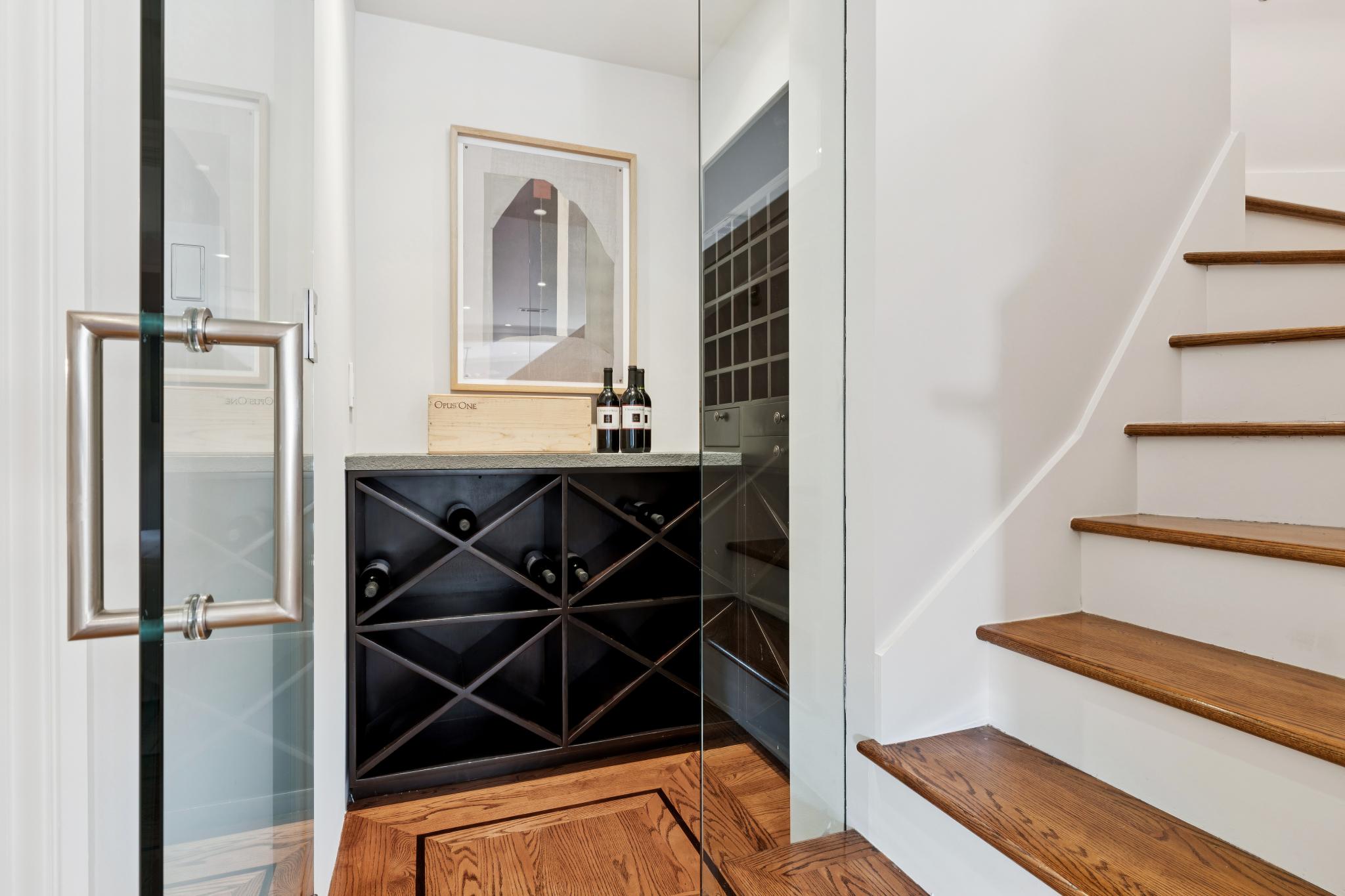 Wine cellar with bottle racks and display counter